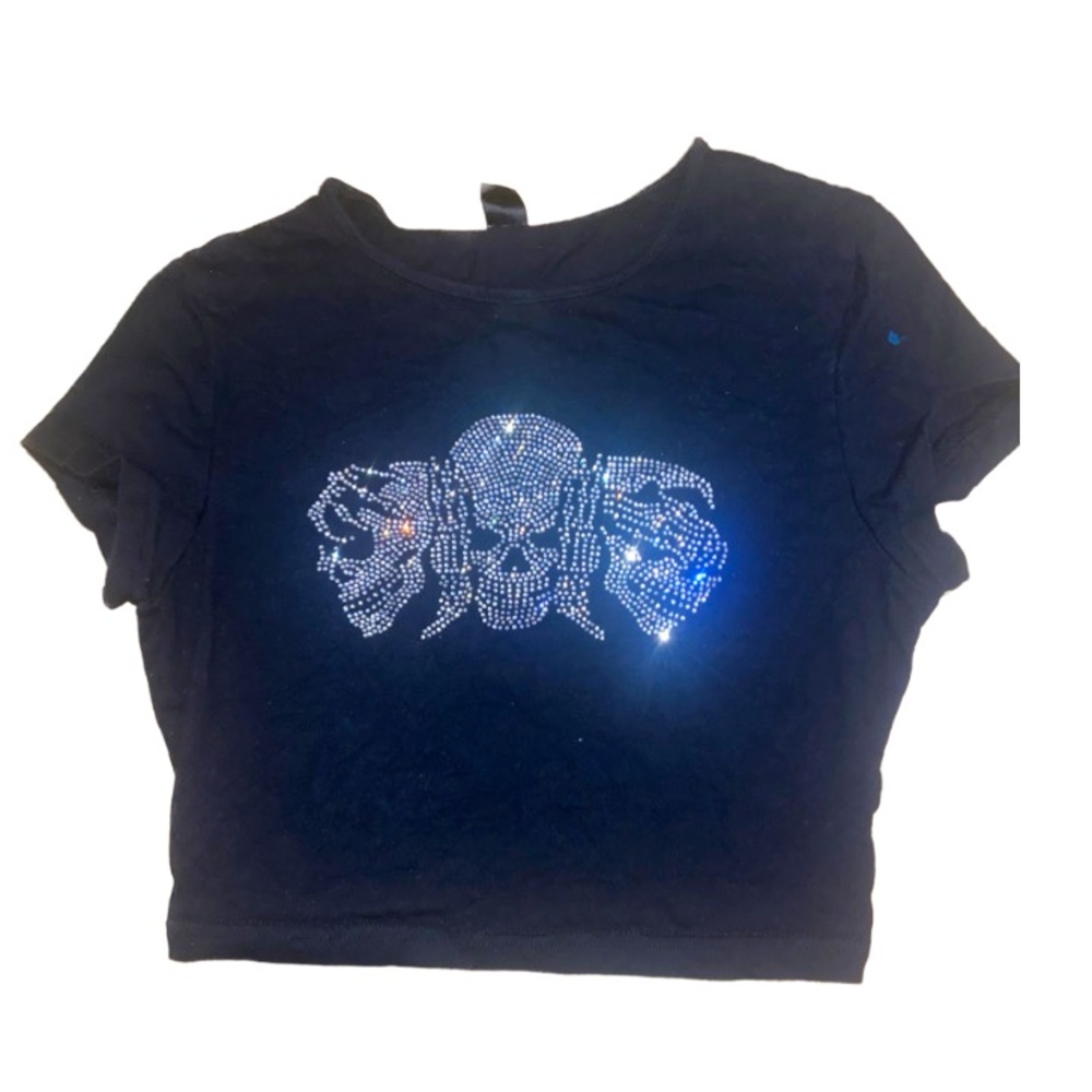 Rhinestone black skeleton top size L perfect for my emo shorties🖤